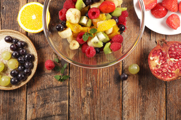fresh fruit salad- grape, berry fruit and banana