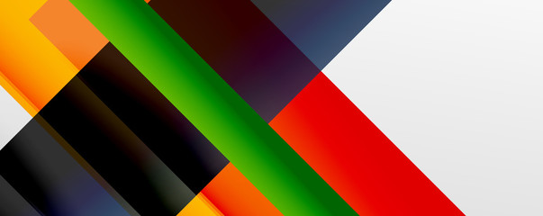 Geometric abstract backgrounds with shadow lines, modern forms, rectangles, squares and fluid gradients. Bright colorful stripes cool backdrops