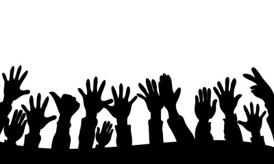doodle hands up. Raised hands silhouette. black on white background. vector illustration
