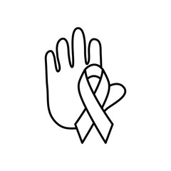 breast cancer ribbon and hand, line style