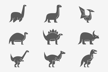 Dinosaurs Icons set - Vector silhouettes of triceratops, stegosaurus, tyrannosaurus and other animals of the Jurassic period for the site or interface