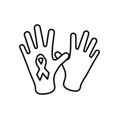 hands with cancer ribbon icon, line style