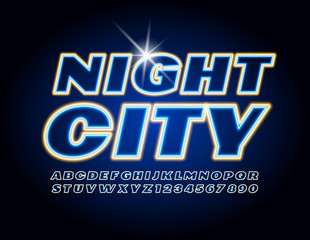 Vector neon logo Night City. Font for Flyer, Poster, Banner. Electric Alphabet Letters and Numbers