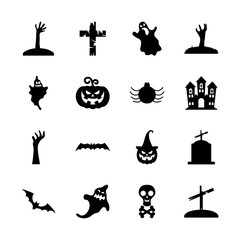 zombie hands and halloween icon set, silhouette style