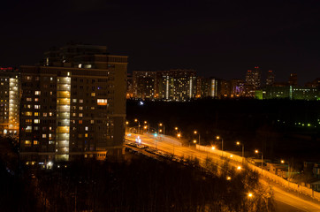 Fototapeta premium View of the night city, empty streets.