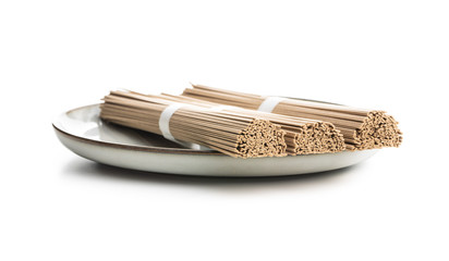 Uncooked soba noodles. Traditional Japanese noodles.