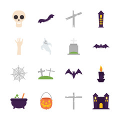 icon set of witch cauldron and halloween, flat style