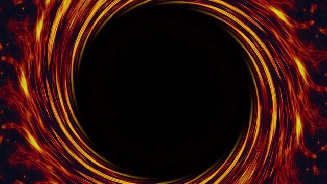 Vortex background. Ink water swirl. Blur orange red golden glitter whirl spinning motion around black hole with copy space. Burning dimensional portal. Occult astrology. Dynamic fire flame circle.