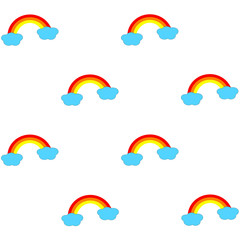 Pattern with clouds and rainbows on a white background