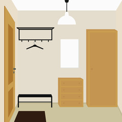 Entrance hall with door, wardrobes, mirror and clothes hanger