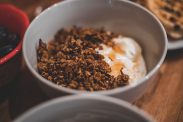 Homemade oatmeal with yogurt and granola