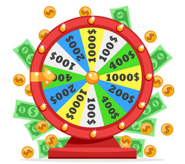 Roulette and money dollars. Wheel of fortune, gambling
