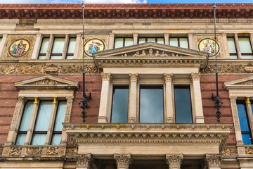 Facade Detail of the historical Martin Gropius Bau - well-known Berlin exhibition hall. Building erected between 1877 and 1881 by architects Martin Gropius. Berlin, Germany.