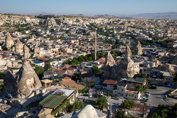 Hot air balloon flying over spectacular Cappadocia