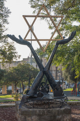 Monument with the Star of David on the square in the city of Tiberias on the Sea of Galilee,