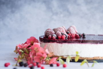 delicious ice cream cake with frozen berries
