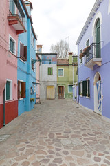 Small Street at Island Burano Venice Italy