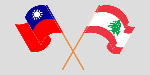 Crossed and waving flags of Lebanon and Taiwan