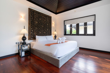 Fototapeta na wymiar Interior design of bedroom in luxury and modern style