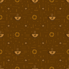 Obraz premium Coffee seamless vector pattern. Coffee beans. Linear style. Decorative ornament. Modern textile print. Nice flavor. For wrapping paper and wallpaper, fabrics, covers and textiles.