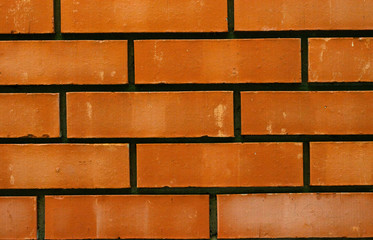 Panoramic wall of red new decorative brick. Construction. Architecture. Building background with...