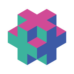 Abstract object of cubes. Retro colored. Isometric 3D vector object