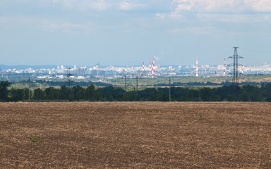 panoramic view of the industrial city on the horizon