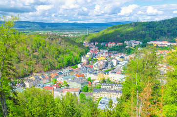 Fototapeta na wymiar Top aerial panoramic view of Karlovy Vary