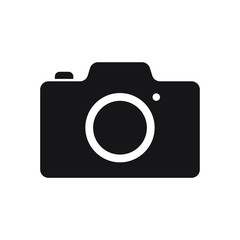 Camera icon symbol. Photograph logo. Simple flat shape sign. Black silhouette isolated on white background. Vector illustration image.