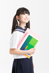 テキストを持つ女子中学生