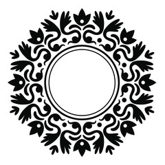 Ornament circle frame of silhouette vegetation and flowers. Print for the cover of the book, postcards, t-shirts. Illustration for rugs. Decoration element.