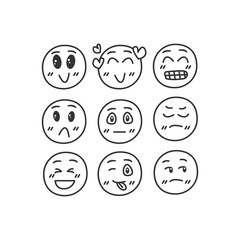 Set of hand drawn people emojis isolated on white background