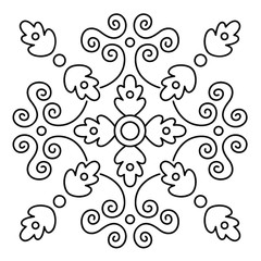 Ornament of swirling lines, leaves and geometric forms. Print for the cover of the book, postcards, t-shirts. Illustration for rugs.