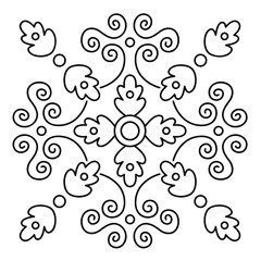 Ornament of swirling lines, leaves and geometric forms. Print for the cover of the book, postcards, t-shirts. Illustration for rugs.