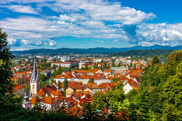 View from Ljubljana Castle to the roofs of the old town of Ljubljana
