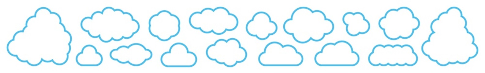 Cloud Icon Blue Line | Clouds Illustration | Weather Climate Symbol | Computing Storage Logo | Cartoon Bubble Sign | Isolated | Variations