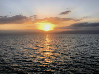 Sunrise over the sea of Galilee in Israel