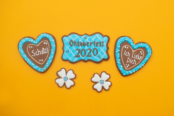 Oktoberfest Festival. Sweet gingerbread with the attributes of a German holiday. Munich, Bavaria,...