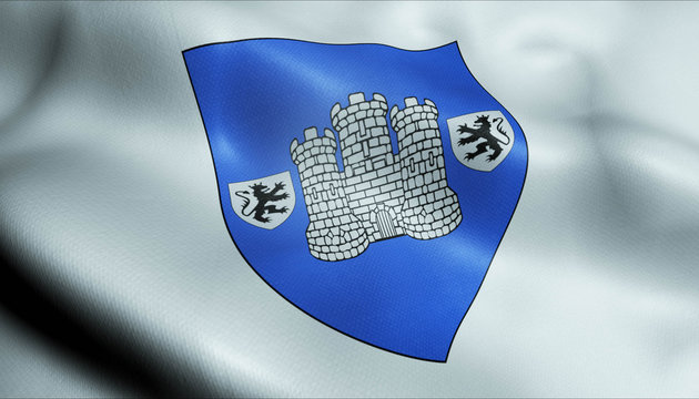 3D Waving Belgium City Flag of Thuin Closeup View