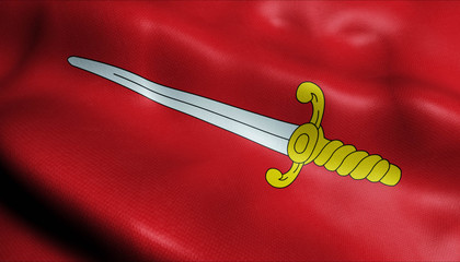 3D Waving Belgium City Flag of Chimay Closeup View