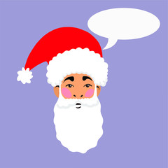 Santa portrait with bubble and place for your text. Cartoon flat vector illustration