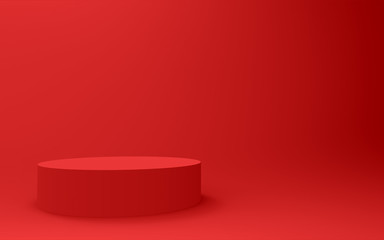 3d red cylinder podium minimal studio background. Abstract 3d geometric shape object illustration render. Display for summer holiday product.