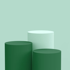 3d Olive green cylinder podium minimal studio background. Abstract 3d geometric shape object illustration render. Display for cosmetic fashion and food natural product.