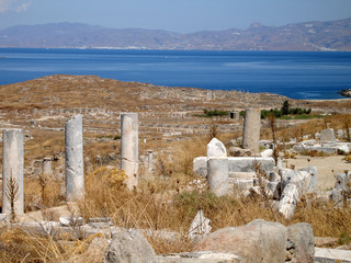 Delos Island, Greece, August 2020: The ancient Greek sacred island of Delos