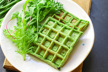waffles green spinach, green beans, vegetables natural product portion serving size healthy eating top view copy space for text second course