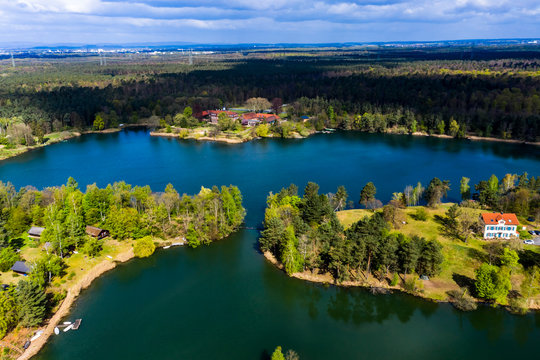 Germany, Hesse, Kahl am Main, Helicopter view of&nbsp;Kahler&nbsp;Seenplatte&nbsp;in summer