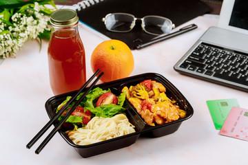Home school concept. Healty lunch ordering.