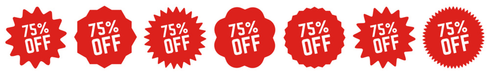 75 Percent OFF Discount Tag Red | Special Offer Icon | Sale Sticker | Deal Label | Variations