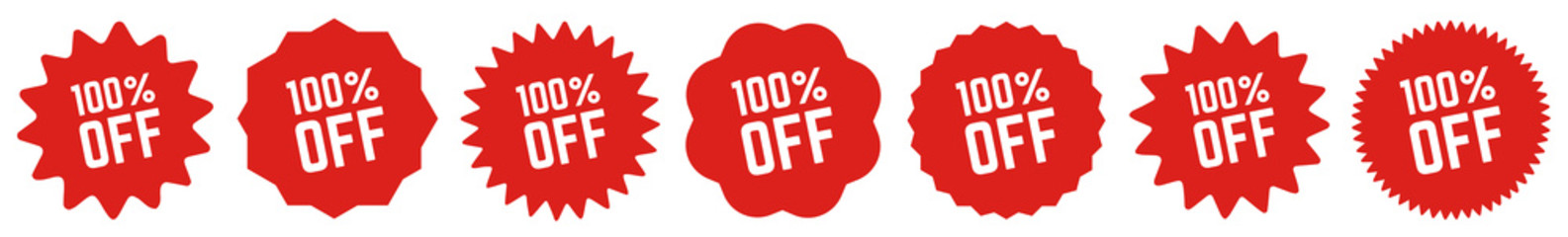 100 Percent OFF Discount Tag Red | Special Offer Icon | Sale Sticker | Deal Label | Variations
