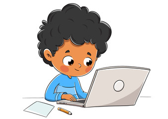 Niño con un ordenador estudiando o haciendo los deberes